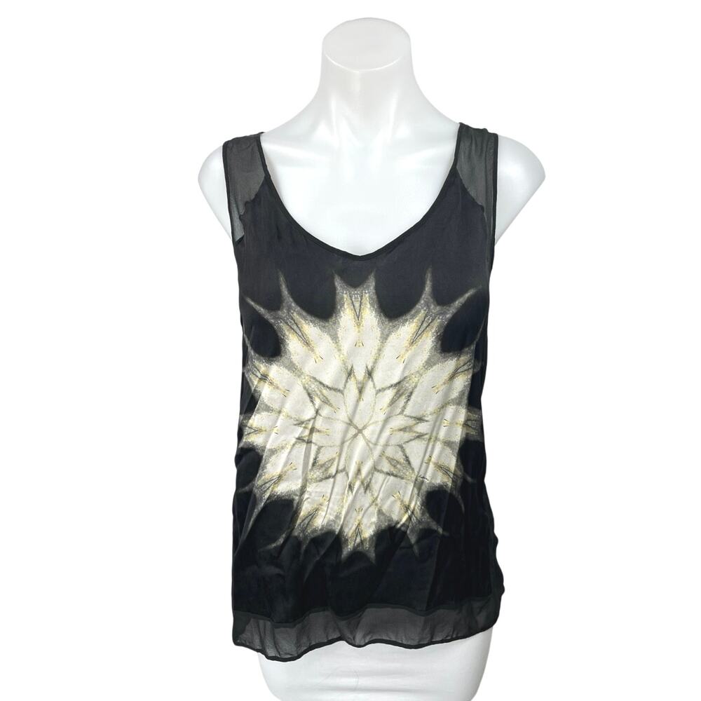 D. Exterior Women's Black Cream Floral Mesh V Neck Sleeveless Tank Top Size S